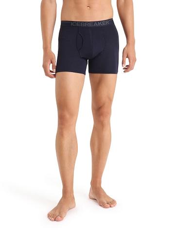 Men's Icebreaker Merino Anatomica Boxers With Fly Underwear Midnight Navy | CA 1640FDNM